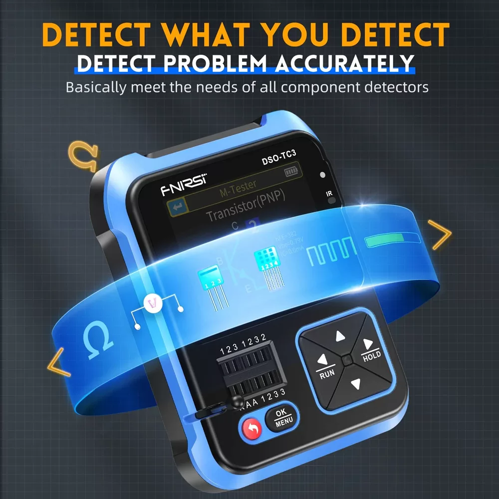 FNIRSI 3 σε 1 παλμογράφος/signal generator/transistor tester χειρός DSO-TC3, επαναφορτιζόμενο 5 FNIRSI 3 σε 1 παλμογράφος/signal generator/transistor tester χειρός DSO-TC3, επαναφορτιζόμενο - Image 3