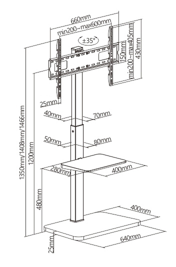 BRATECK βάση τηλεόρασης δαπέδου FS32-46, 37-75", έως 40kg, με ράφι 9 BRATECK βάση τηλεόρασης δαπέδου FS32-46, 37-75", έως 40kg, με ράφι - Image 7