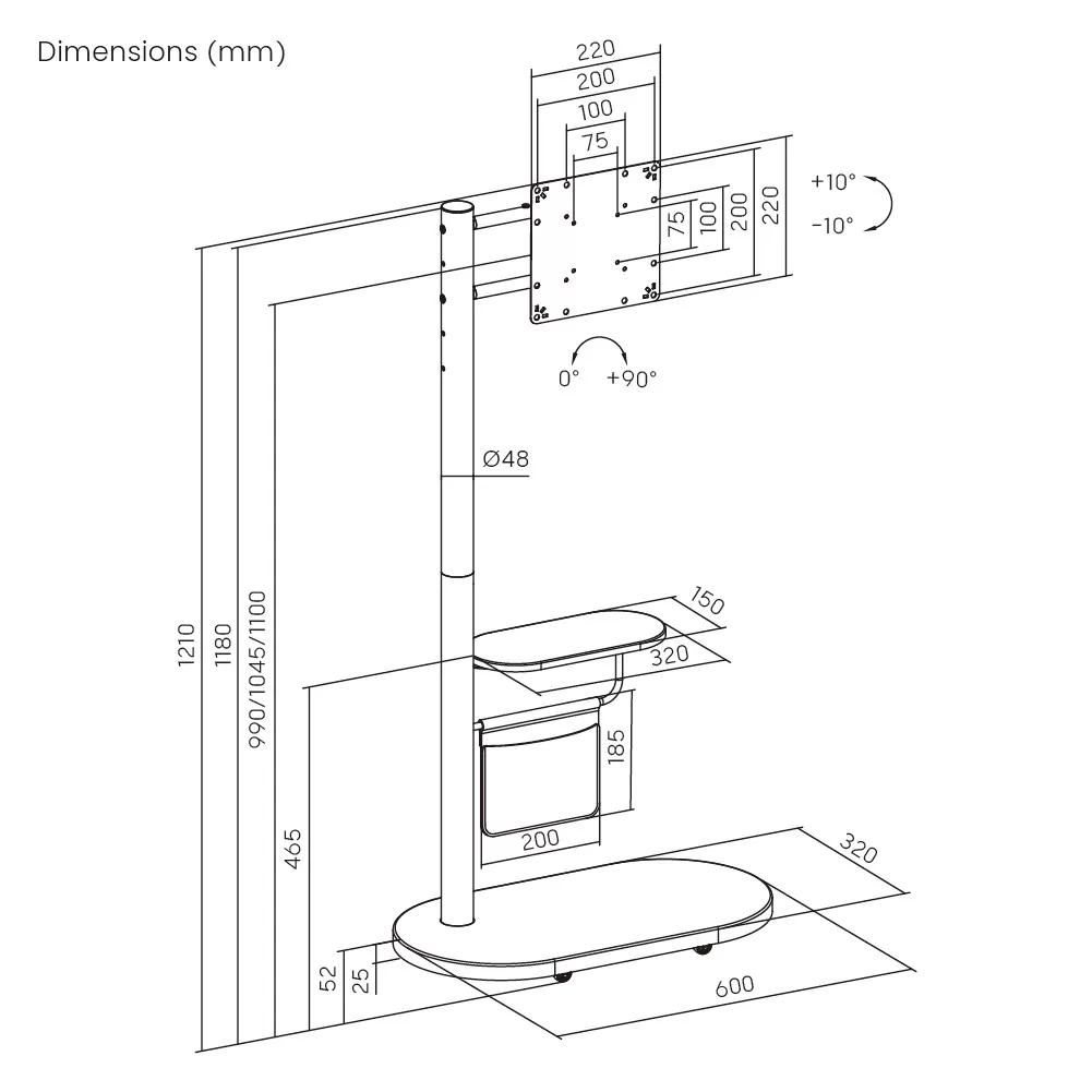 BRATECK βάση τηλεόρασης δαπέδου FS54-22T-02W, 17-43", έως 15kg, με ράφι & ροδάκια, μαύρη 8 BRATECK βάση τηλεόρασης δαπέδου FS54-22T-02W, 17-43", έως 15kg, με ράφι & ροδάκια, μαύρη - Image 6