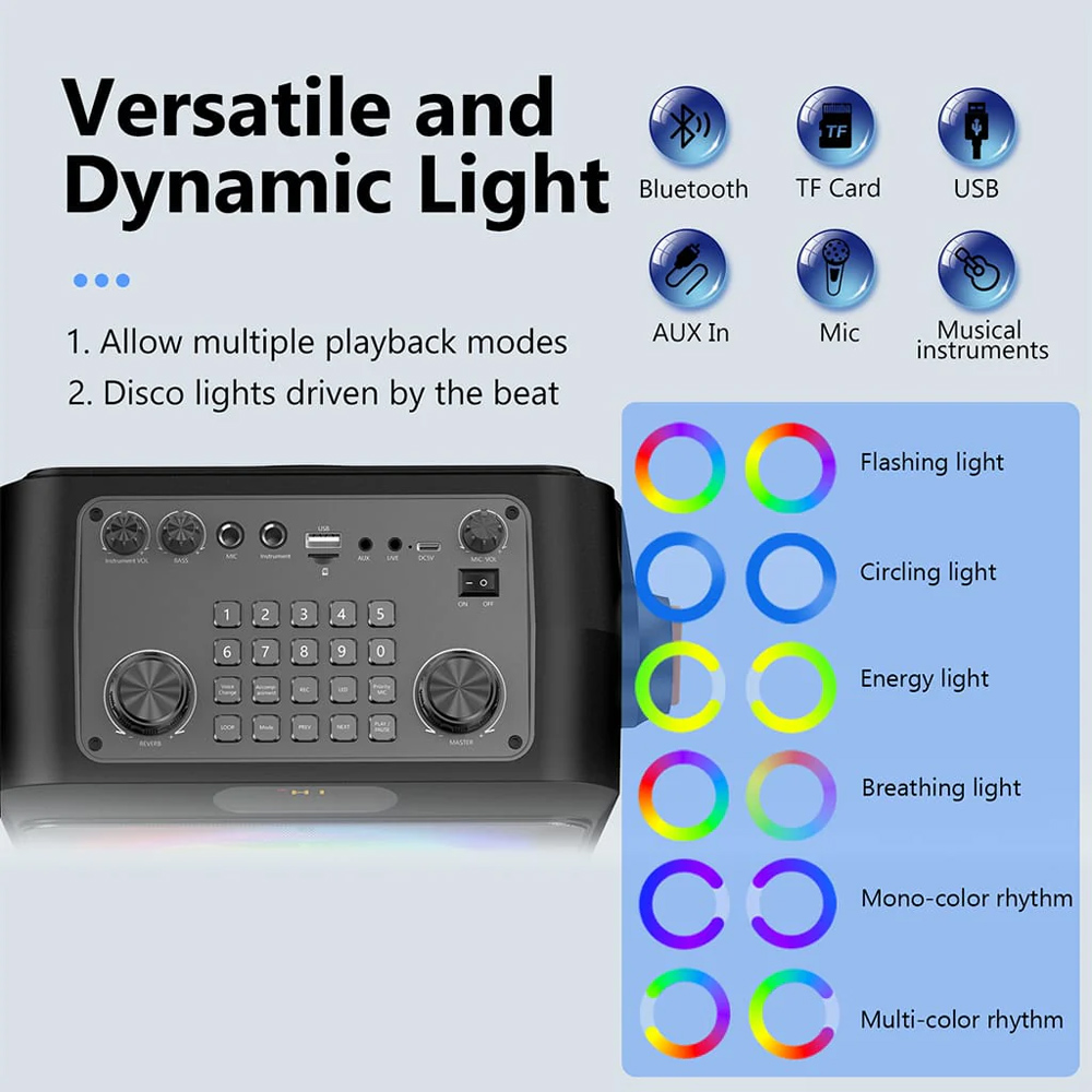 JYX φορητό ηχείο T19-T με 2x μικρόφωνα, 18W, 3000mah, LED, μαύρο 4 JYX φορητό ηχείο T19-T με 2x μικρόφωνα, 18W, 3000mah, LED, μαύρο - Image 2