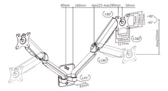 BRATECK επιτοίχια βάση για 2x οθόνες LDA32-114, 17-32", έως 9kg 4