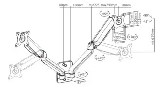 BRATECK επιτοίχια βάση για 2x οθόνες LDA32-114, 17-32", έως 9kg 4