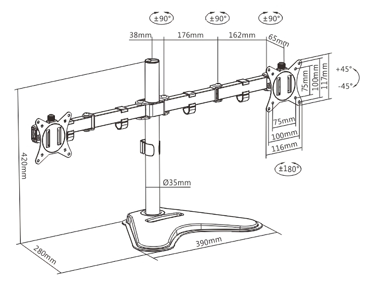 BRATECK βάση γραφείου για 2x οθόνες LDT66-T024, 17-32", έως 9kg 7 BRATECK βάση γραφείου για 2x οθόνες LDT66-T024, 17-32", έως 9kg - Image 5
