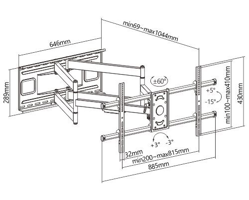 BRATECK επιτοίχια βάση τηλεόρασης LPA49-486XLD, 43-90", 80kg, heavy duty, full motion 9 BRATECK επιτοίχια βάση τηλεόρασης LPA49-486XLD, 43-90", 80kg, heavy duty, full motion - Image 7