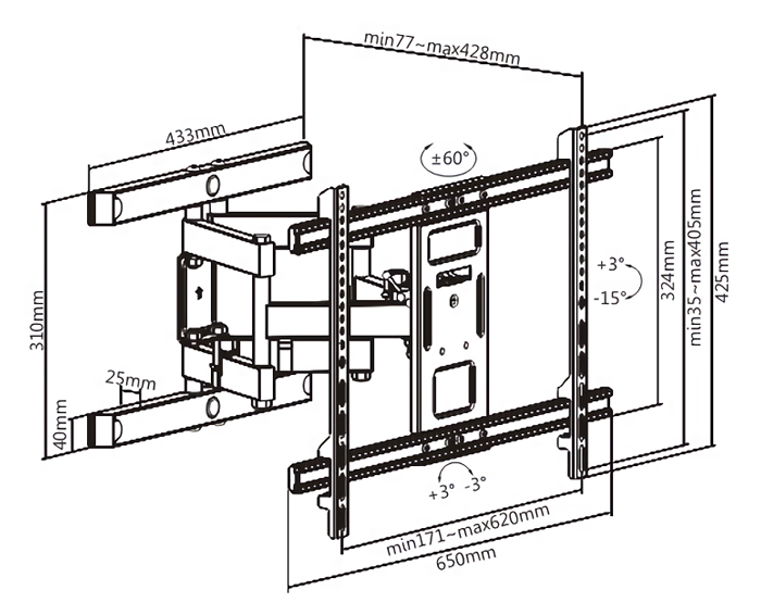 BRATECK επιτοίχια βάση τηλεόρασης LPA61-466, 37-80", έως 60kg, full motion 7 BRATECK επιτοίχια βάση τηλεόρασης LPA61-466, 37-80", έως 60kg, full motion - Image 5