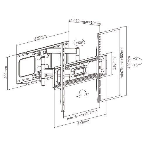 BRATECK επιτοίχια βάση LPA69-446 για τηλεόραση 32-70", full motion, 45kg 9 BRATECK επιτοίχια βάση LPA69-446 για τηλεόραση 32-70", full motion, 45kg - Image 7