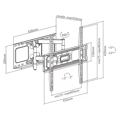 BRATECK επιτοίχια βάση LPA69-446 για τηλεόραση 32-70", full motion, 45kg 9 BRATECK επιτοίχια βάση LPA69-446 για τηλεόραση 32-70", full motion, 45kg - Image 7