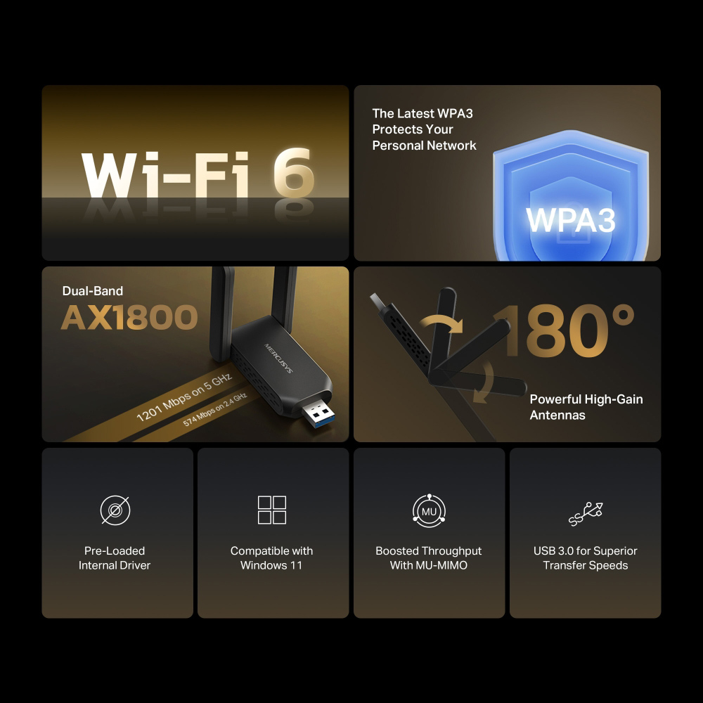 MERCUSYS ασύρματος USB αντάπτορας δικτύου MA72XH, AX1800, Dual Band, V.1.0 4 MERCUSYS ασύρματος USB αντάπτορας δικτύου MA72XH, AX1800, Dual Band, V.1.0 - Image 2
