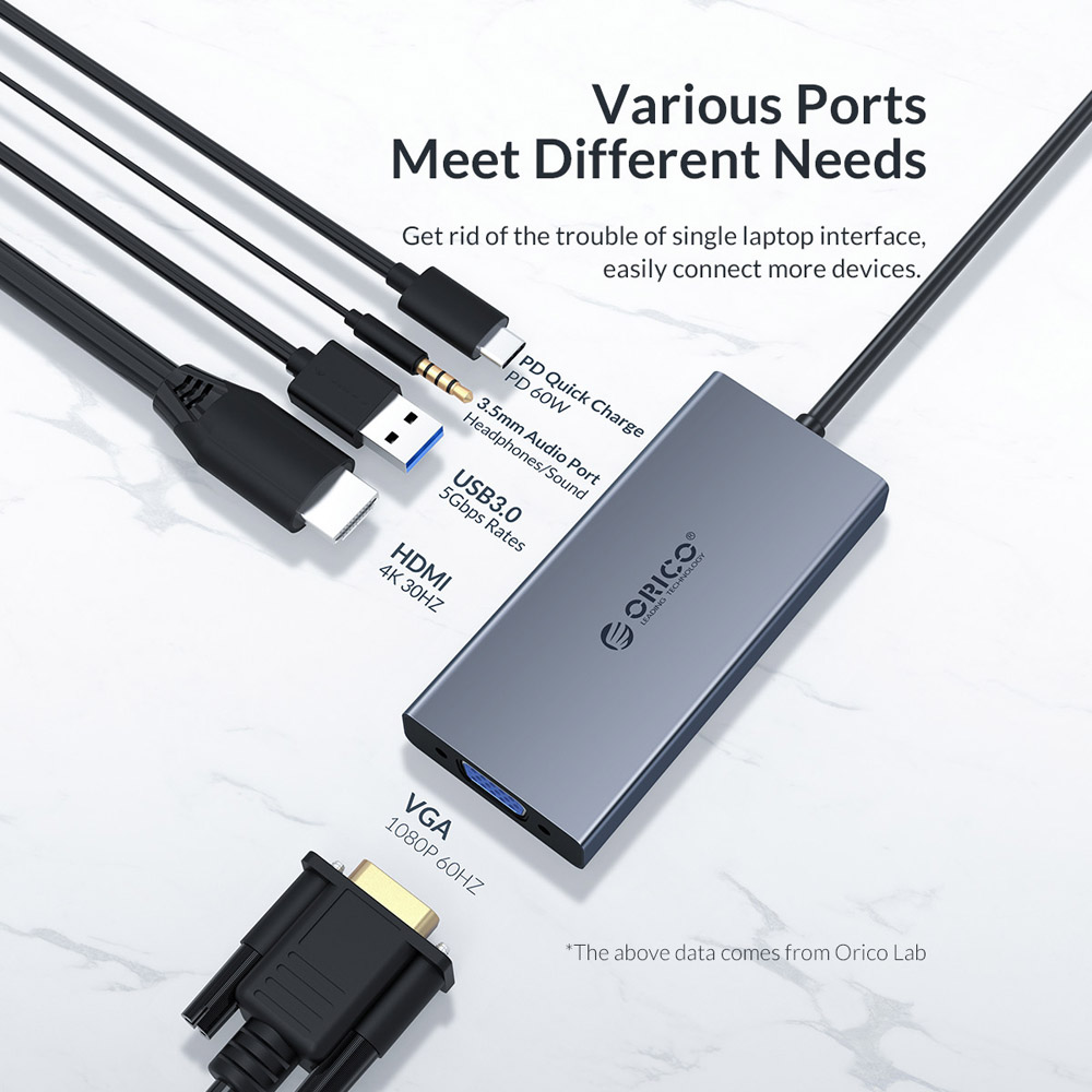 ORICO docking station MC-U501P, 5 θυρών, USB-C σύνδεση, 60W PD, 4K, γκρι 4 ORICO docking station MC-U501P, 5 θυρών, USB-C σύνδεση, 60W PD, 4K, γκρι - Image 2