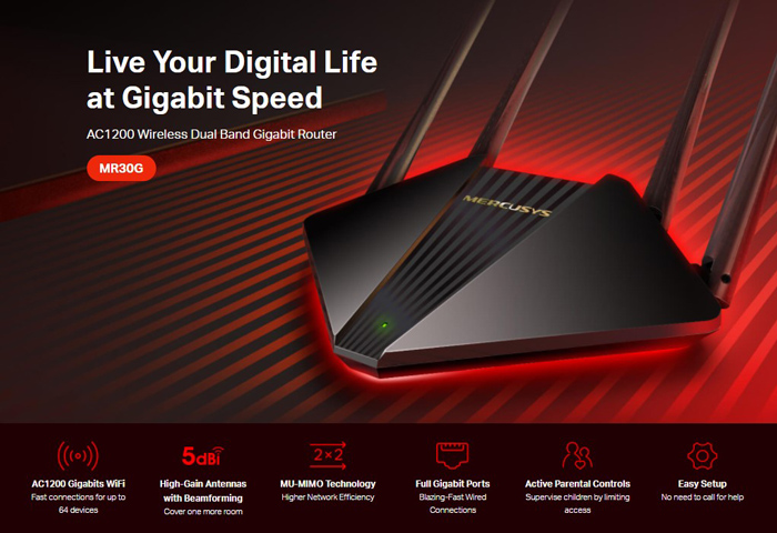 MERCUSYS wireless Gigabit router MR30G, Wi-Fi 1200Mbps AC1200, Ver. 1.0 4 MERCUSYS wireless Gigabit router MR30G, Wi-Fi 1200Mbps AC1200, Ver. 1.0 - Image 2