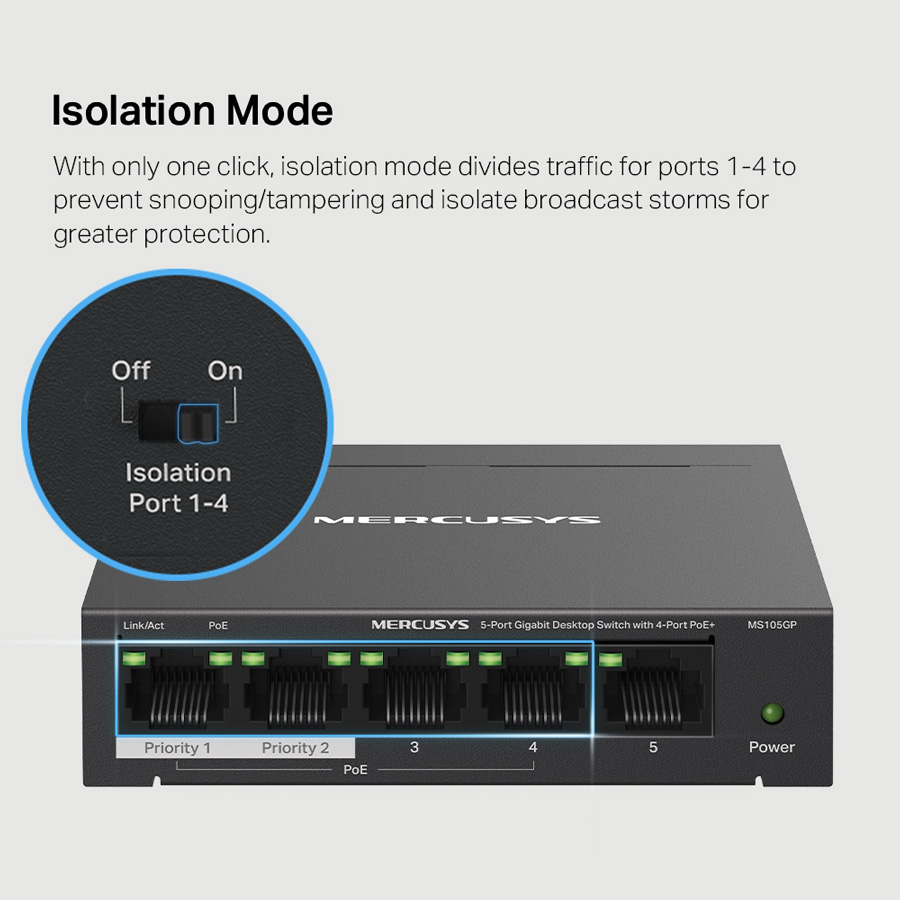 MERCUSYS Desktop Switch MS105GP, 5x 10/100/1000 Mbps, PoE+, Ver. 1.0 7 MERCUSYS Desktop Switch MS105GP, 5x 10/100/1000 Mbps, PoE+, Ver. 1.0 - Image 5