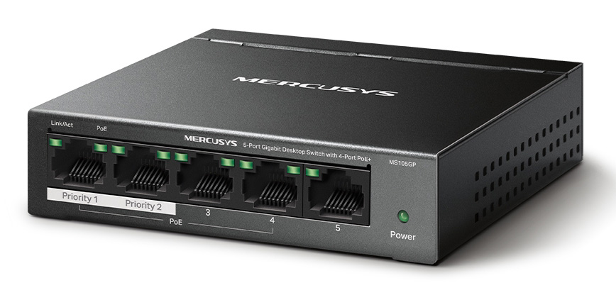 MERCUSYS Desktop Switch MS105GP, 5x 10/100/1000 Mbps, PoE+, Ver. 1.0 3 MERCUSYS Desktop Switch MS105GP, 5x 10/100/1000 Mbps, PoE+, Ver. 1.0
