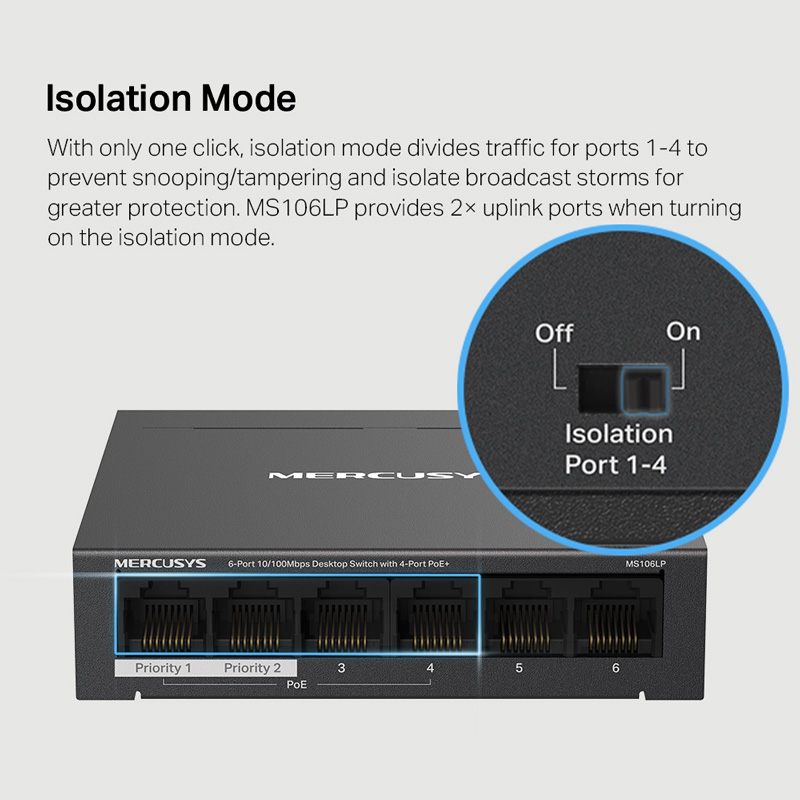 MERCUSYS Desktop Switch MS106LP, 6x 10/100 Mbps, PoE+, Ver. 1.0 7 MERCUSYS Desktop Switch MS106LP, 6x 10/100 Mbps, PoE+, Ver. 1.0 - Image 5