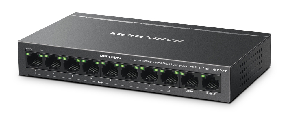 MERCUSYS Desktop Switch MS110CMP, 8x 10/100Mbps PoE+, 2x Gigabit, Ver. 1.0 3 MERCUSYS Desktop Switch MS110CMP, 8x 10/100Mbps PoE+, 2x Gigabit, Ver. 1.0
