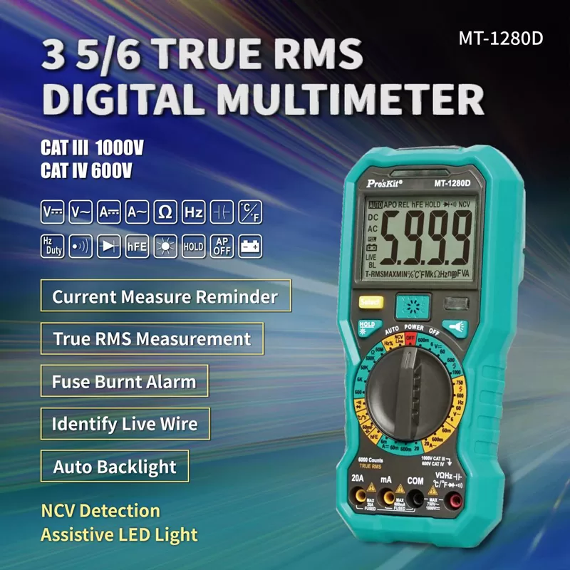 PROSKIT ψηφιακό πολύμετρο MT-1280D, 1000V DC, NVC, True RMS 4 PROSKIT ψηφιακό πολύμετρο MT-1280D, 1000V DC, NVC, True RMS - Image 2