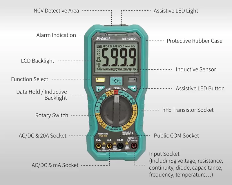 PROSKIT ψηφιακό πολύμετρο MT-1280D, 1000V DC, NVC, True RMS 5 PROSKIT ψηφιακό πολύμετρο MT-1280D, 1000V DC, NVC, True RMS - Image 3