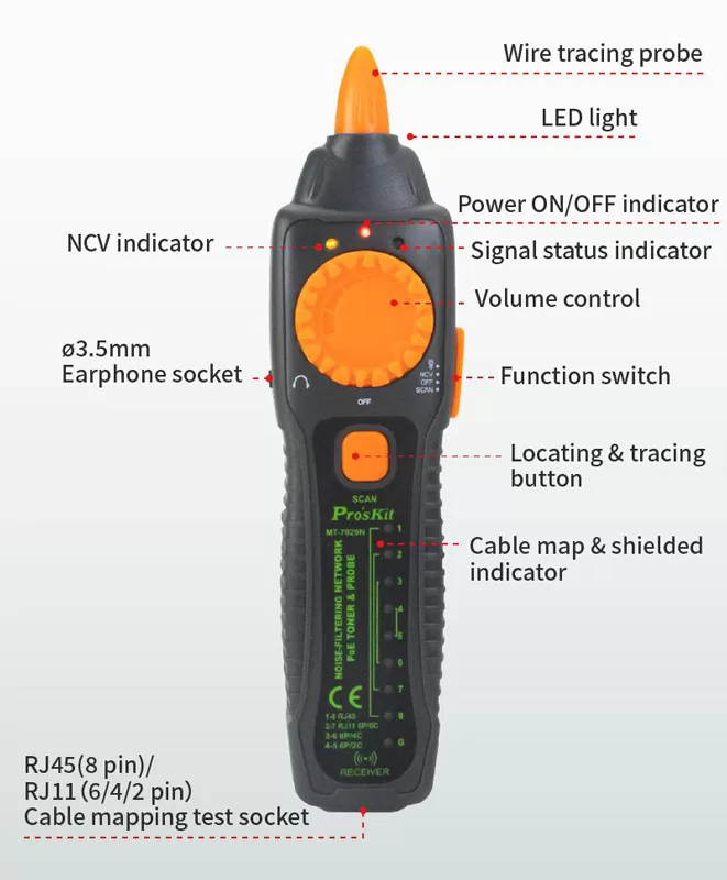 PROSKIT tester καλωδίων δικτύου MT-7029N για RJ45/11/12 12 PROSKIT tester καλωδίων δικτύου MT-7029N για RJ45/11/12 - Image 10