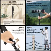FOTOPRO μονόποδο φωτογράφισης N-155, πτυσσόμενο έως 155cm, έως 2kg, μαύρο 4
