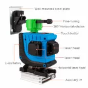 NOYAFA γραμμικό αλφάδι laser NF-112G, με πράσινη δέσμη 12 ακτίνων 3D 6