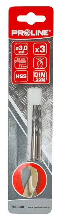 PROLINE σετ τρυπάνια για σίδηρο HSS 79030K, 3mm, DIN 338, 3τμχ 4 PROLINE σετ τρυπάνια για σίδηρο HSS 79030K, 3mm, DIN 338, 3τμχ - Image 2