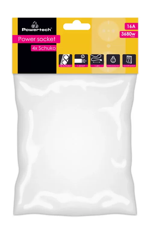POWERTECH πολύπριζο ασφαλείας PT-1056, 4x schuko, 16A, 1.4m, λευκό 4 POWERTECH πολύπριζο ασφαλείας PT-1056, 4x schuko, 16A, 1.4m, λευκό - Image 2