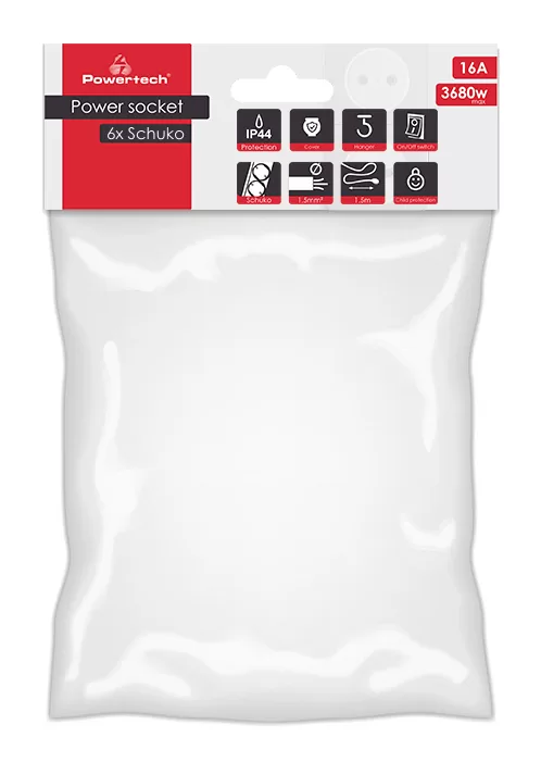 POWERTECH πολύπριζο PT-1071, 6x schuko, IP44, 16A, 1.5m, μαύρο 4 POWERTECH πολύπριζο PT-1071, 6x schuko, IP44, 16A, 1.5m, μαύρο - Image 2