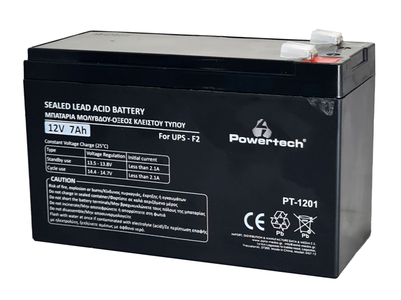 POWERTECH μπαταρία μολύβδου PT-1201 για UPS, 12V 7Ah, F2 3 POWERTECH μπαταρία μολύβδου PT-1201 για UPS, 12V 7Ah, F2