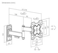 POWERTECH επιτοίχια βάση τηλεόρασης PT-1278, 13-32", έως 20kg, full motion 3