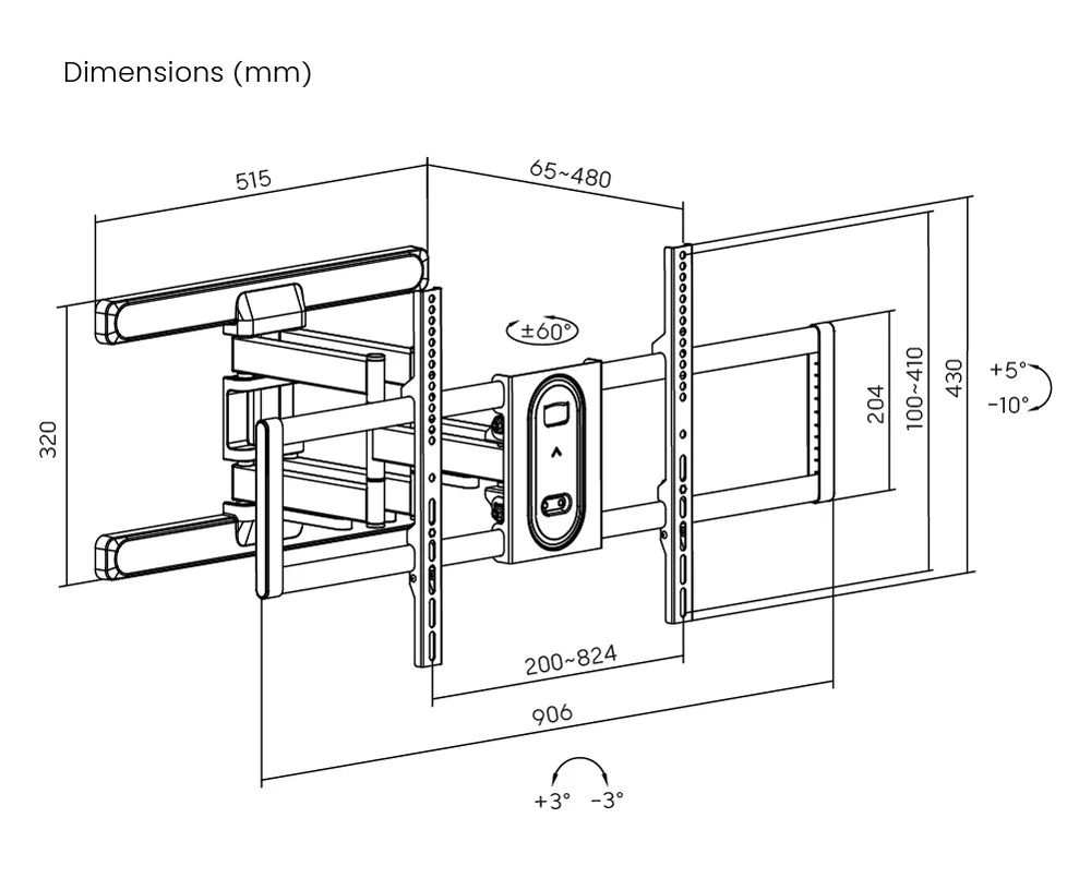 POWERTECH επιτοίχια βάση τηλεόρασης PT-1280, 43-100", έως 60kg, full motion 5 POWERTECH επιτοίχια βάση τηλεόρασης PT-1280, 43-100", έως 60kg, full motion - Image 3