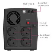 POWERTECH UPS Line Interactive PT-1297 με οθόνη, 1500VA, 900W, 4x Schuko, 2x RJ45/RJ11, USB Type B 2