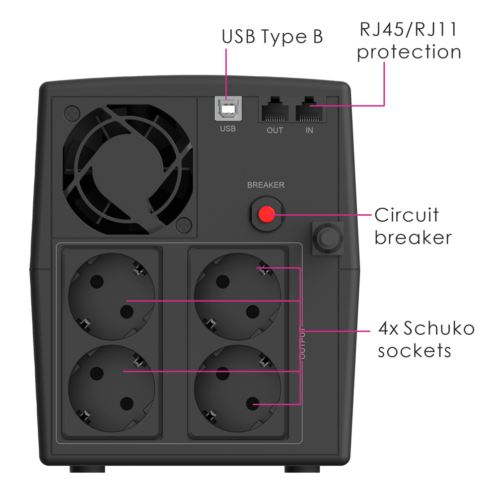 POWERTECH UPS Line Interactive PT-1297 με οθόνη, 1500VA, 900W, 4x Schuko, 2x RJ45/RJ11, USB Type B 4 POWERTECH UPS Line Interactive PT-1297 με οθόνη, 1500VA, 900W, 4x Schuko, 2x RJ45/RJ11, USB Type B - Image 2