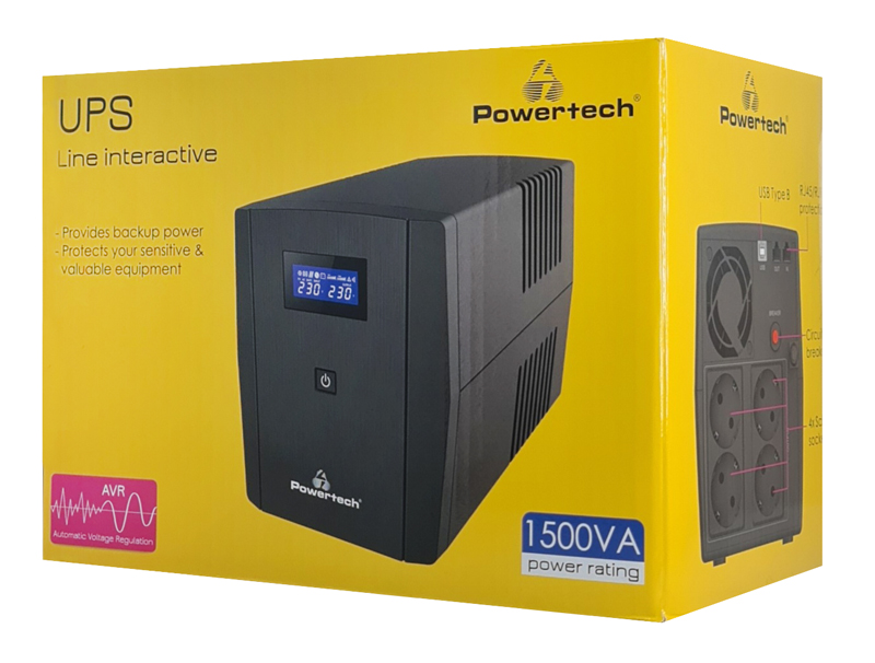 POWERTECH UPS Line Interactive PT-1297 με οθόνη, 1500VA, 900W, 4x Schuko, 2x RJ45/RJ11, USB Type B 5 POWERTECH UPS Line Interactive PT-1297 με οθόνη, 1500VA, 900W, 4x Schuko, 2x RJ45/RJ11, USB Type B - Image 3