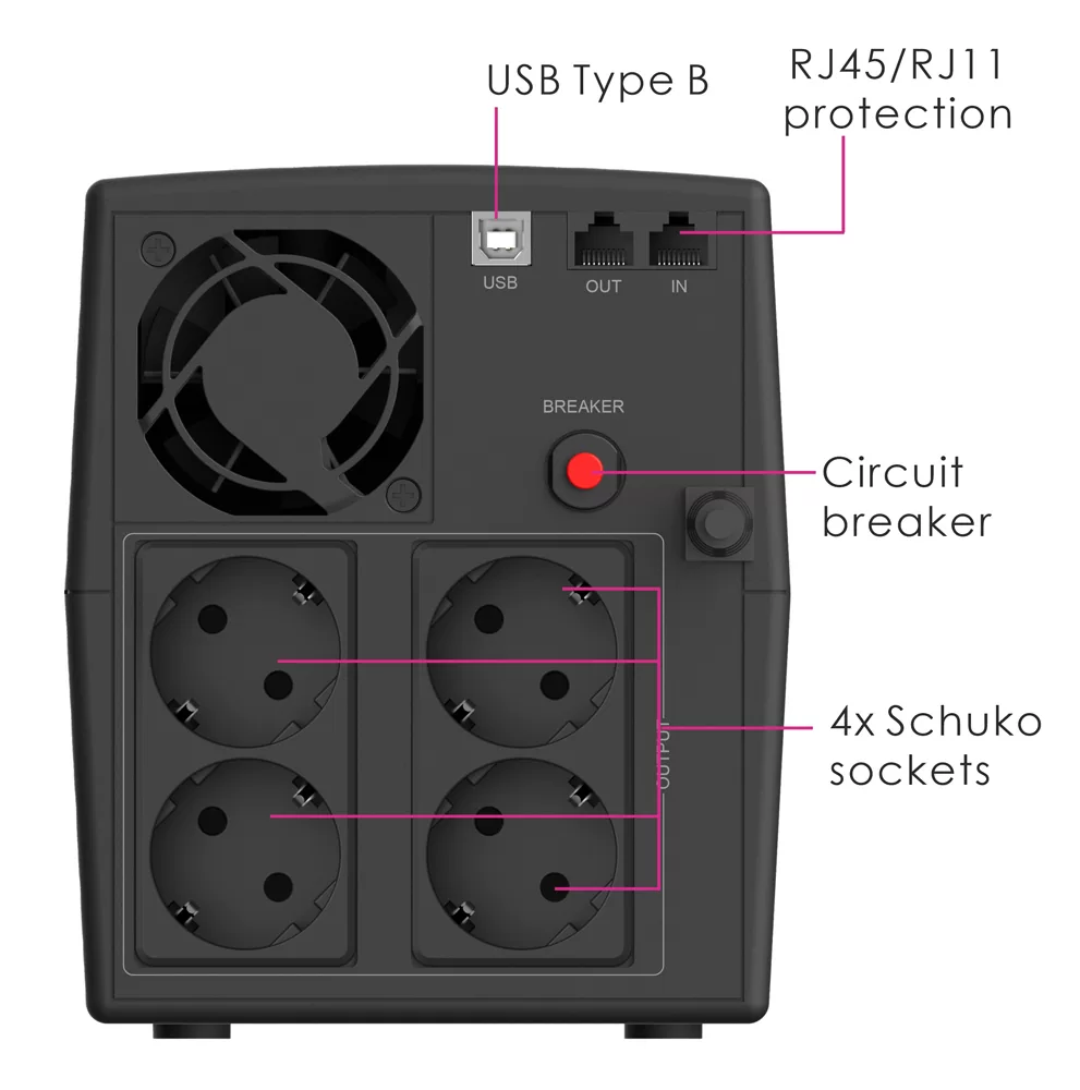 POWERTECH UPS Line Interactive PT-1298 με οθόνη, 2200VA, 1320W, 4x Schuko, 2x RJ45/RJ11, USB Type B 4 POWERTECH UPS Line Interactive PT-1298 με οθόνη, 2200VA, 1320W, 4x Schuko, 2x RJ45/RJ11, USB Type B - Image 2