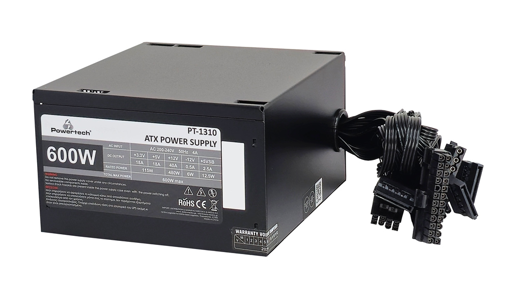 POWERTECH τροφοδοτικό PC PT-1310, 600W, ATX, 120mm Fan 5 POWERTECH τροφοδοτικό PC PT-1310, 600W, ATX, 120mm Fan - Image 3