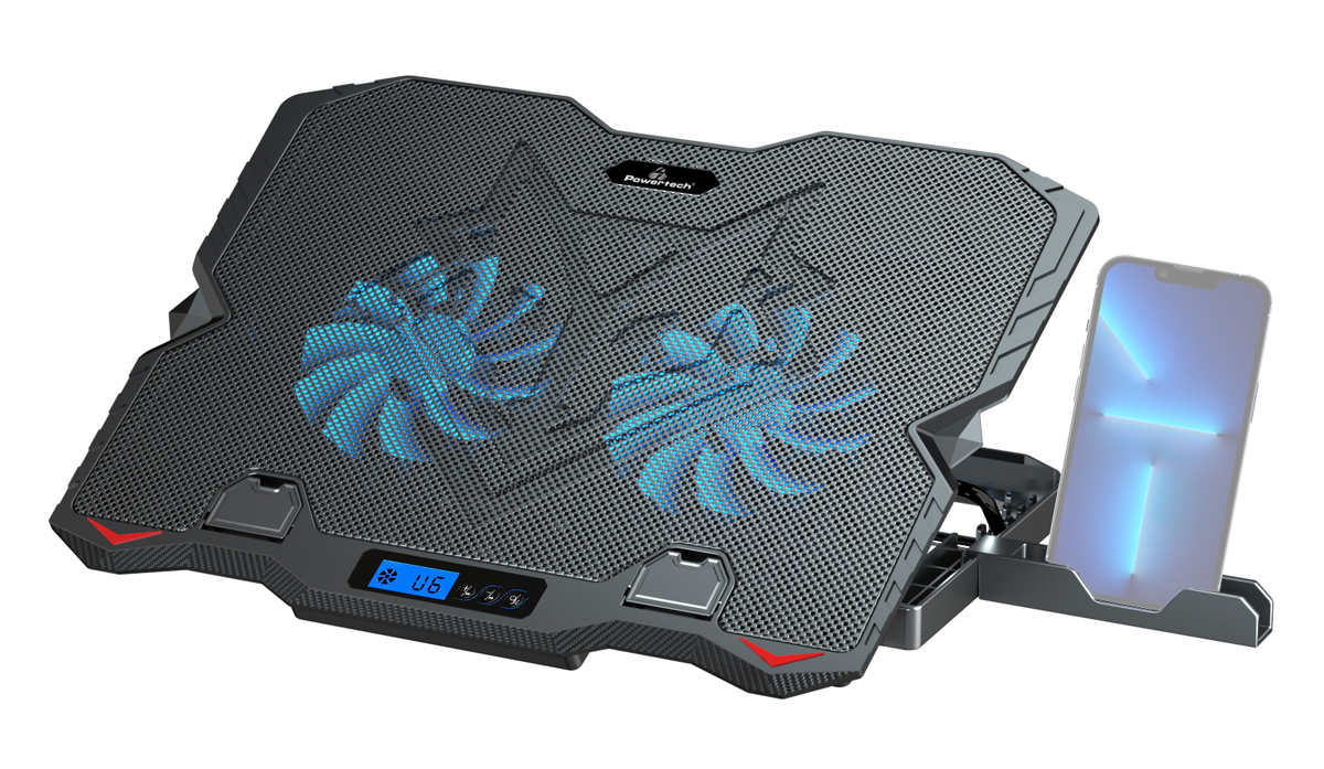 POWERTECH βάση & ψύξη laptop PT-1346, έως 15.6", 2x 125mm LED fan, μαύρη 3 POWERTECH βάση & ψύξη laptop PT-1346, έως 15.6", 2x 125mm LED fan, μαύρη