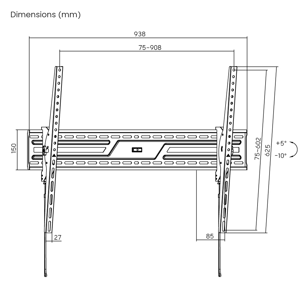 POWERTECH επιτοίχια βάση τηλεόρασης PT-1368, 43-100", έως 75kg, ρυθμιζόμενη κλίση 10 POWERTECH επιτοίχια βάση τηλεόρασης PT-1368, 43-100", έως 75kg, ρυθμιζόμενη κλίση - Image 8