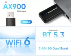 POWERTECH ασύρματος USB αντάπτορας δικτύου & Bluetooth 5.3 PT-1387, 900Mbps WiFi 6 2