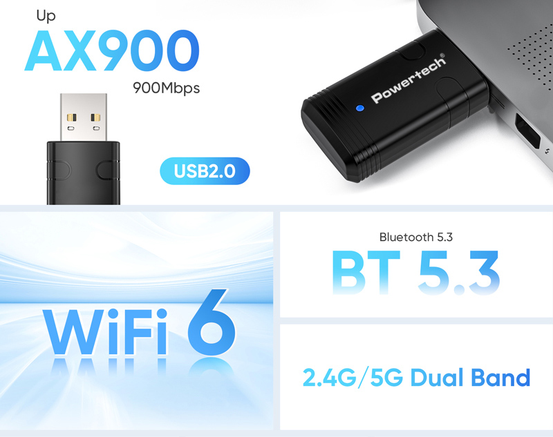 POWERTECH ασύρματος USB αντάπτορας δικτύου & Bluetooth 5.3 PT-1387, 900Mbps WiFi 6 4 POWERTECH ασύρματος USB αντάπτορας δικτύου & Bluetooth 5.3 PT-1387, 900Mbps WiFi 6 - Image 2