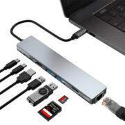 POWERTECH docking station PT-1536, 8 θυρών, USB-C σύνδεση, 87W PD, 100Mbps, γκρι 2