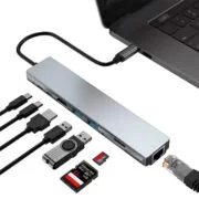 POWERTECH docking station PT-1536, 8 θυρών, USB-C σύνδεση, 87W PD, 100Mbps, γκρι 2