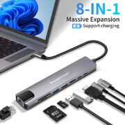 POWERTECH docking station PT-1537, 8 θυρών, USB-C σύνδεση, 100W PD, 1000Mbps, γκρι 2