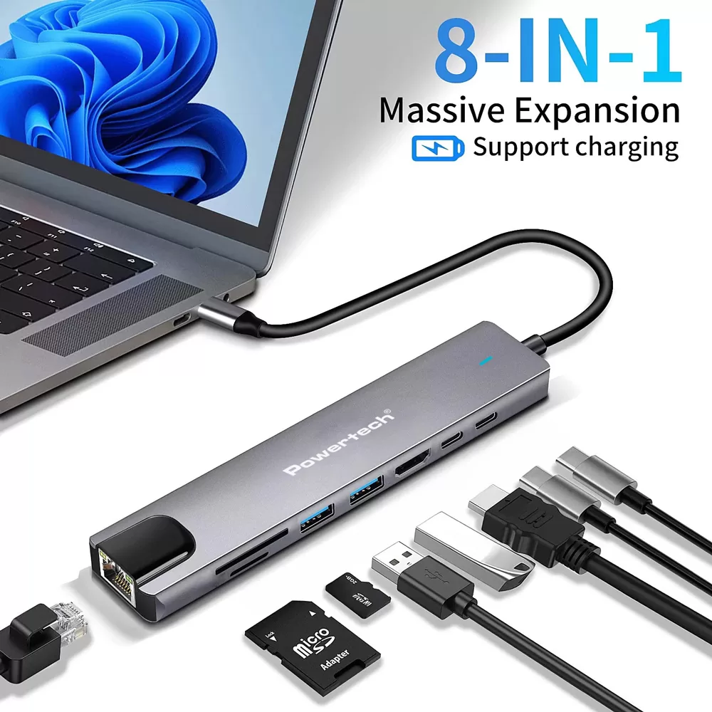 POWERTECH docking station PT-1537, 8 θυρών, USB-C σύνδεση, 100W PD, 1000Mbps, γκρι 4 POWERTECH docking station PT-1537, 8 θυρών, USB-C σύνδεση, 100W PD, 1000Mbps, γκρι - Image 2