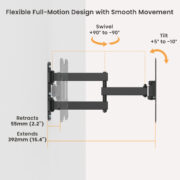 POWERTECH επιτοίχια βάση τηλεόρασης PT-1556, 23-43", έως 30kg, full motion 1
