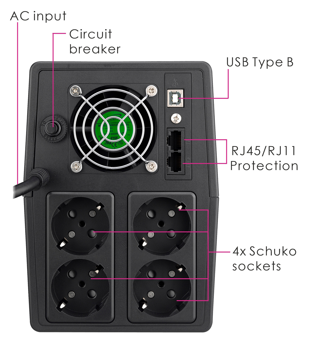 POWERTECH UPS Line Interactive PT-1800LCD με οθόνη, 1800VA, 1080W, 4x Schuko, 2x RJ45/RJ11, USB Type B 4 POWERTECH UPS Line Interactive PT-1800LCD με οθόνη, 1800VA, 1080W, 4x Schuko, 2x RJ45/RJ11, USB Type B - Image 2