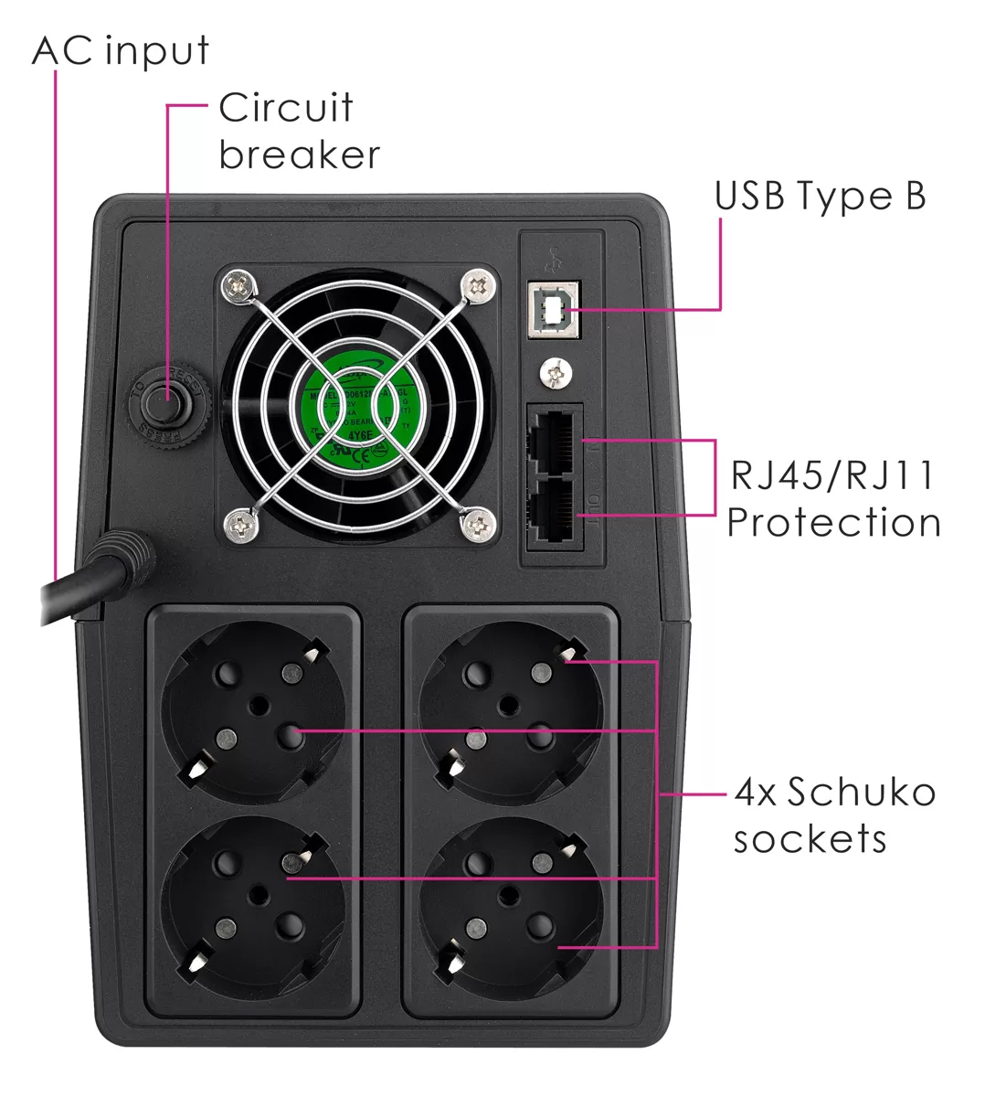 POWERTECH UPS Line Interactive PT-1800LCD με οθόνη, 1800VA, 1080W, 4x Schuko, 2x RJ45/RJ11, USB Type B 4 POWERTECH UPS Line Interactive PT-1800LCD με οθόνη, 1800VA, 1080W, 4x Schuko, 2x RJ45/RJ11, USB Type B - Image 2