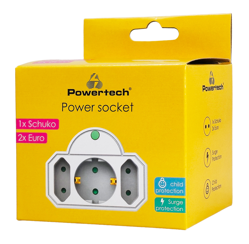 POWERTECH αντάπτορας ρεύματος PT-816 με προστασία υπέρτασης, 1x schuko, 2x euro, 16A, λευκός 4 POWERTECH αντάπτορας ρεύματος PT-816 με προστασία υπέρτασης, 1x schuko, 2x euro, 16A, λευκός - Image 2