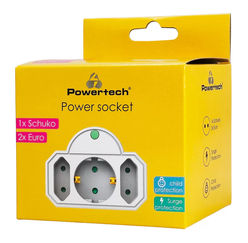 POWERTECH αντάπτορας ρεύματος PT-816 με προστασία υπέρτασης, 1x schuko, 2x euro, 16A, λευκός 4 POWERTECH αντάπτορας ρεύματος PT-816 με προστασία υπέρτασης, 1x schuko, 2x euro, 16A, λευκός - Image 2
