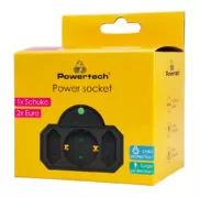 POWERTECH αντάπτορας ρεύματος PT-817 με προστασία υπέρτασης, 1x schuko, 2x euro, 16A, μαύρος 2