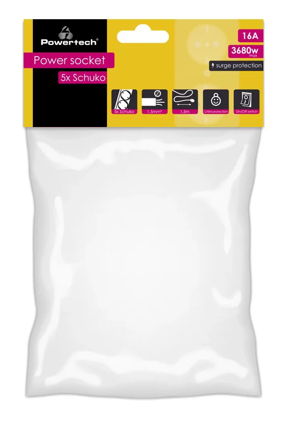 POWERTECH πολύπριζο ασφαλείας PT-881, 5x schuko, 16A, 1.5m, μαύρο 4 POWERTECH πολύπριζο ασφαλείας PT-881, 5x schuko, 16A, 1.5m, μαύρο - Image 2