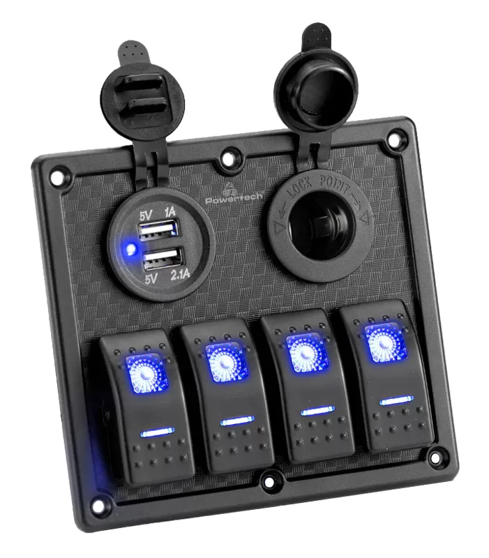 POWERTECH πάνελ σκαφών & οχημάτων PTL-017, πρίζα 12V/2x USB/4x διακόπτες 3 POWERTECH πάνελ σκαφών & οχημάτων PTL-017, πρίζα 12V/2x USB/4x διακόπτες